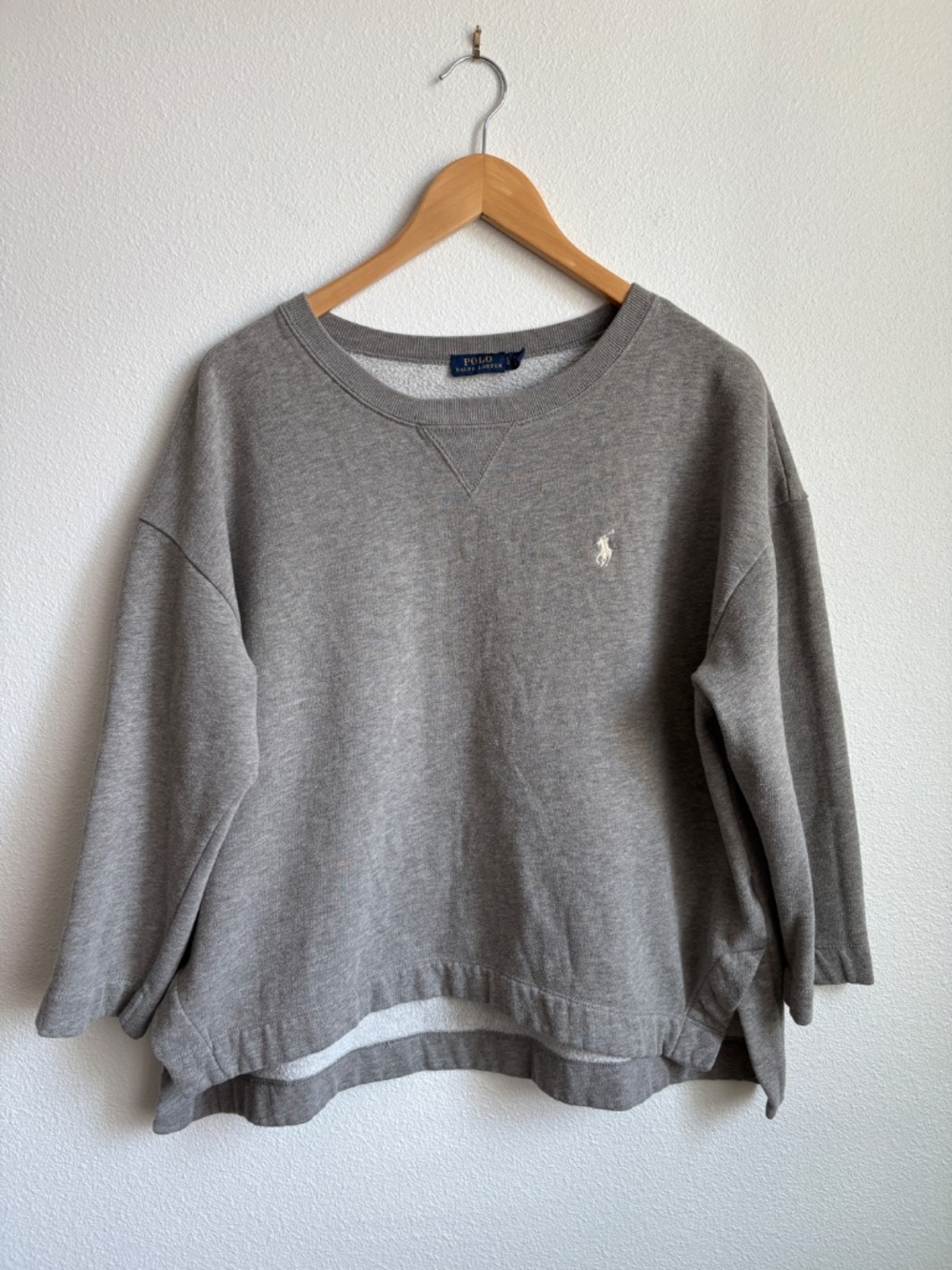 Polo Ralph Lauren Womens Heather Gray Oversized 3/4 Sleeve Sweatshirt Large